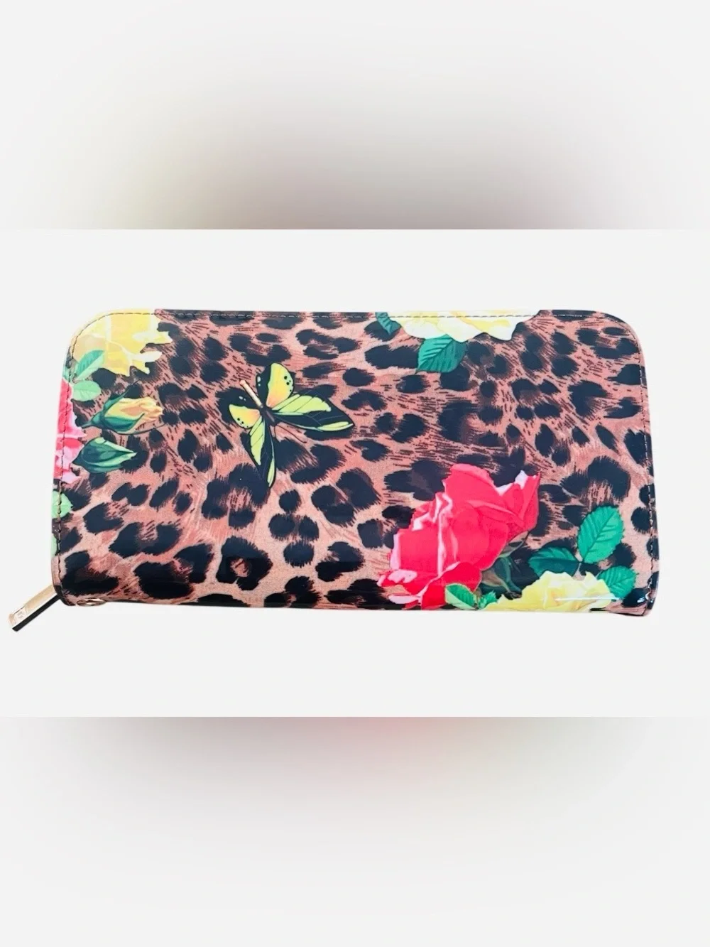 Glossy leopard print satchel wallet